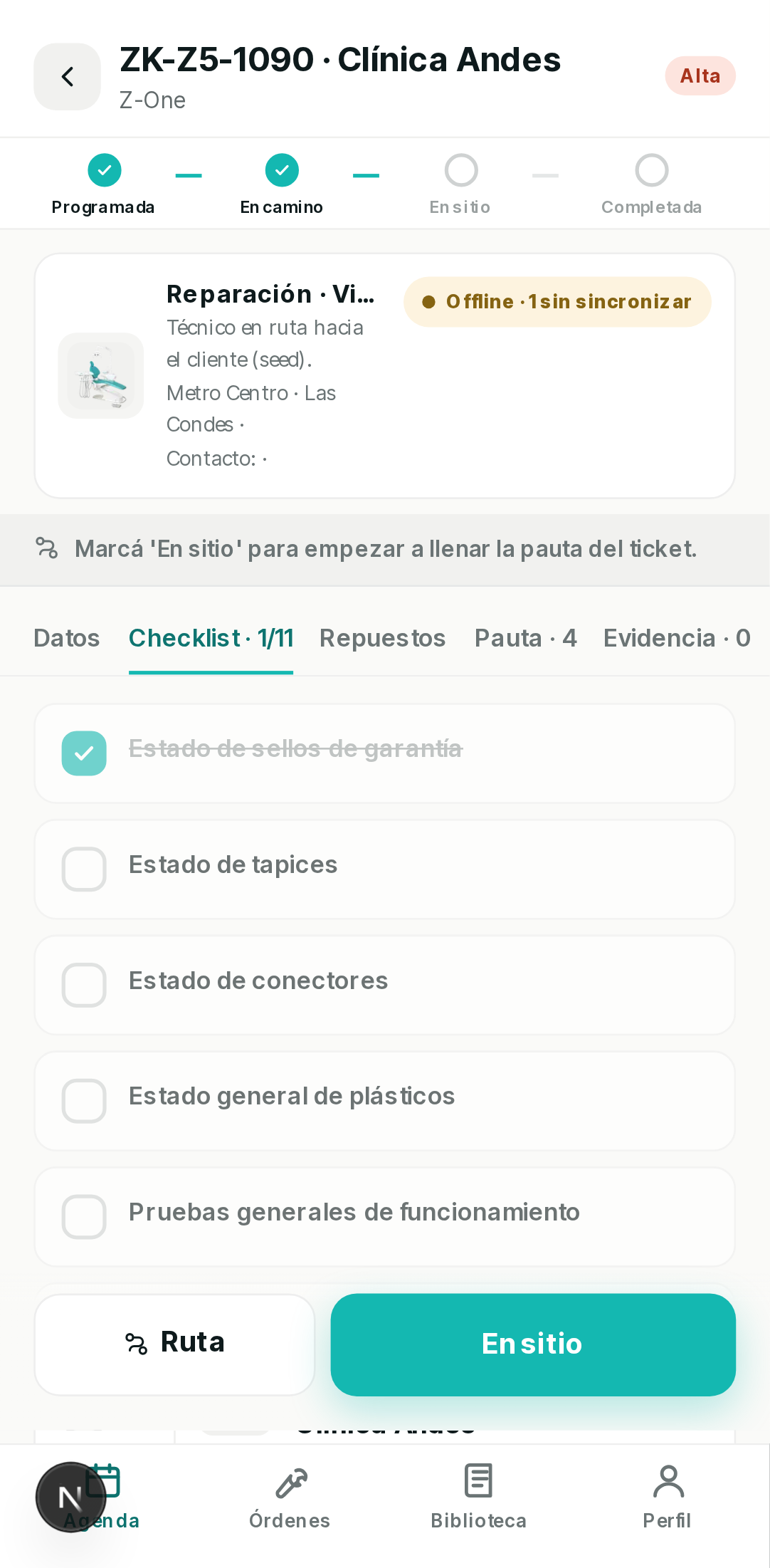 Pestaña Checklist