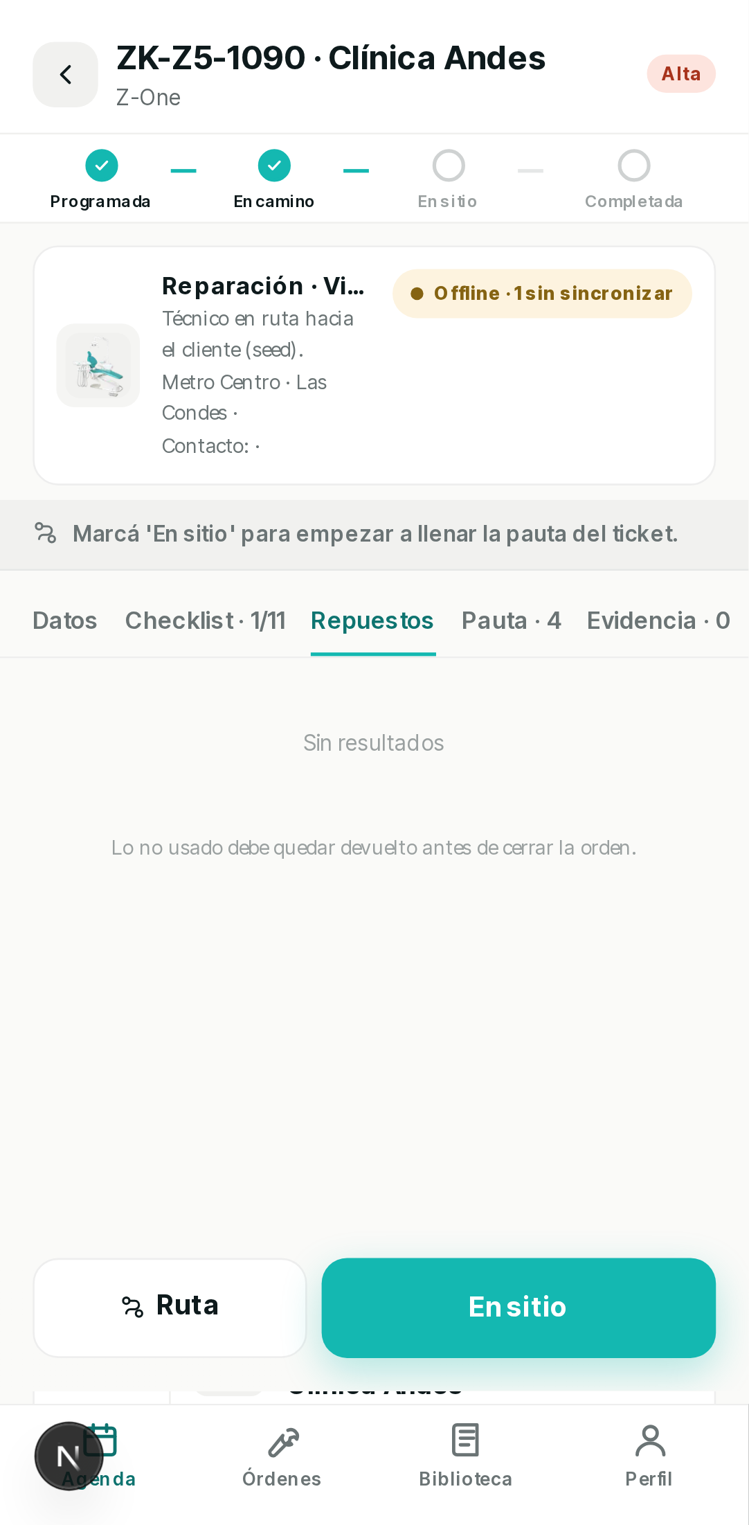 Pestaña Repuestos