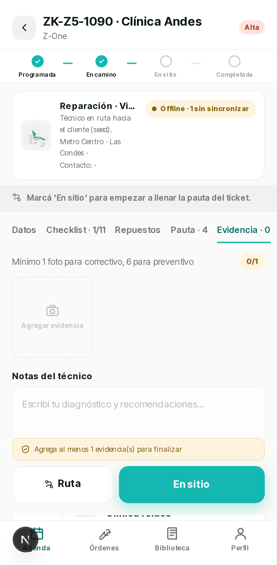 Pestaña Evidencia
